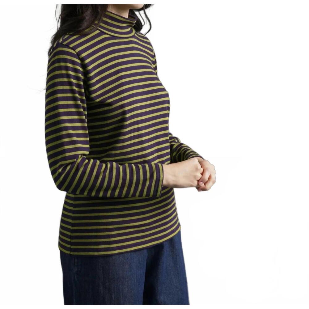 NEW BIBICO jonie striped tee in navy + chartreuse stripe